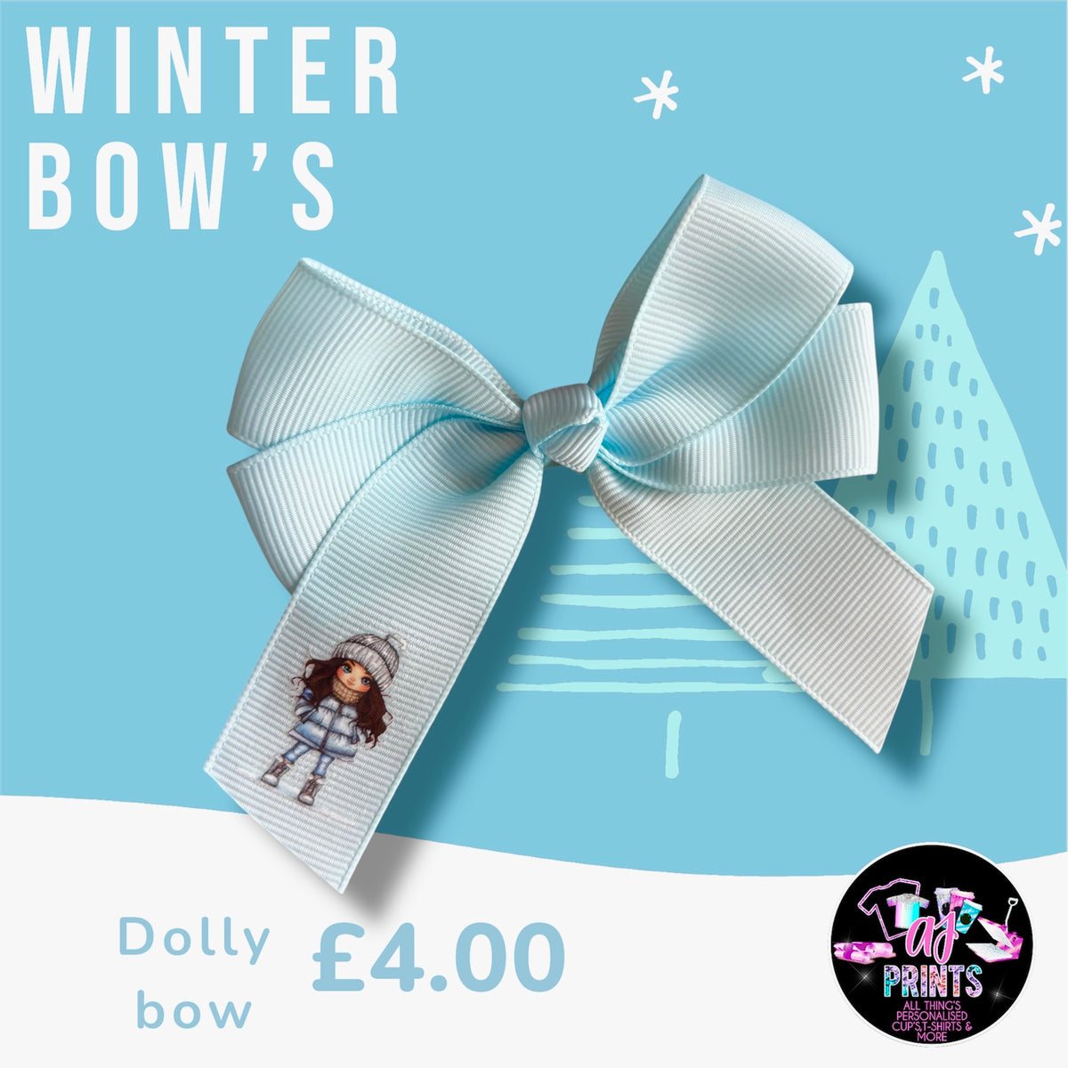 LIGHT BLUE WINTER DOLLY BOW
